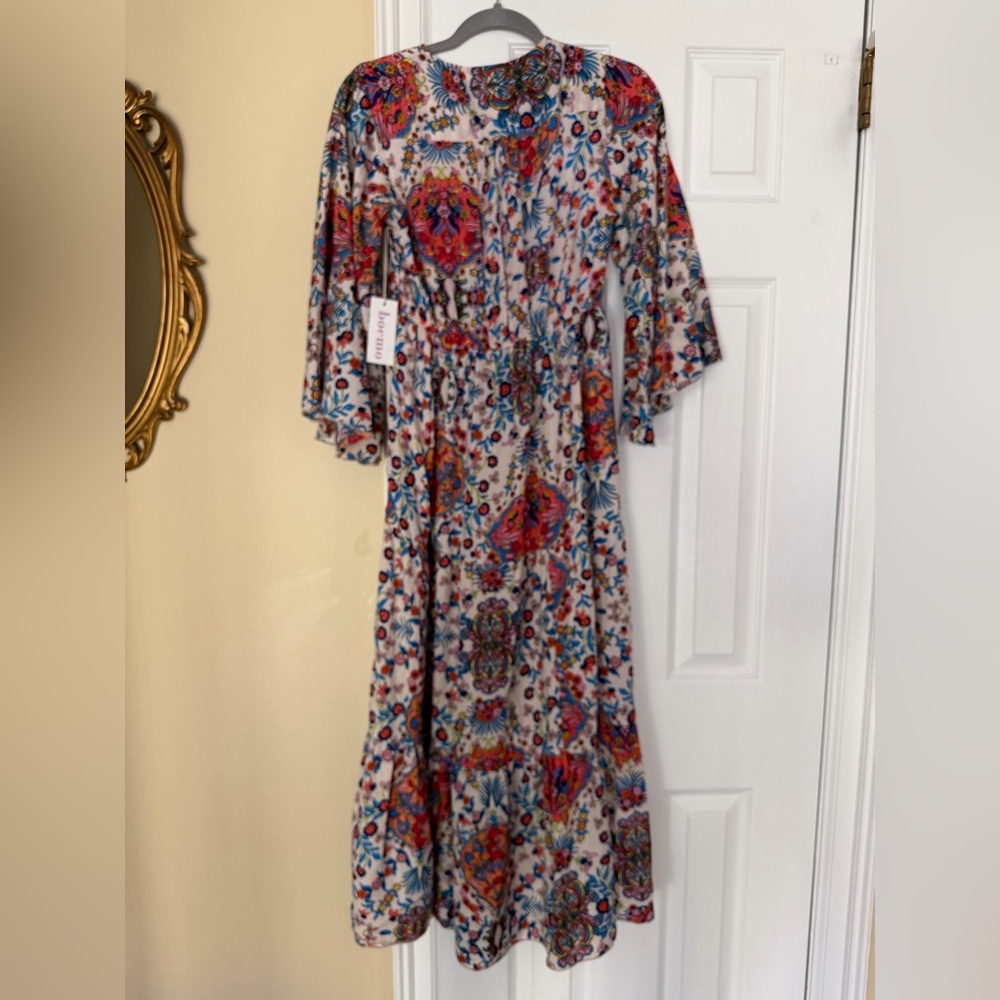 Boemo x Anthropologie Floral Print Boho Maxi Dress Tiered Bell 3/4 sleeved NWT - Picture 6 of 16